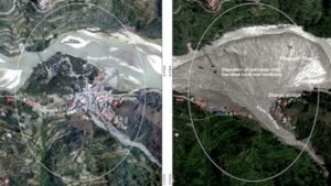 Satellite image of the disaster in Dharali village from Uttarkashi