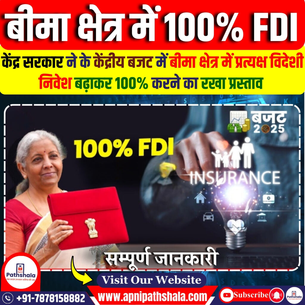 बीमा क्षेत्र में FDI बढ़ाकर 100% किया गया